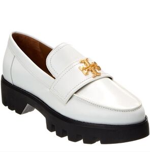 *NEW* Tory Burch Mini Everly White Leather Chunky Loafers Size 8